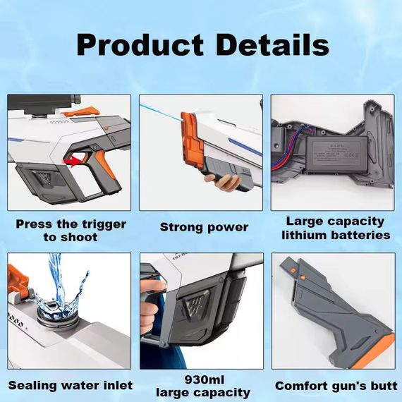Водяний акумуляторний автомат Water Gun 2307 (650ml) with lithium battery White | Зображення 3