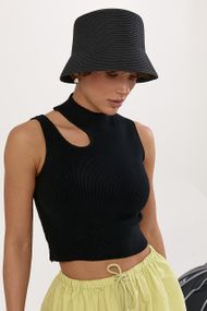 В'язана коротка майка з вирізом - чорний цвет, ONE SIZE (є розміри)