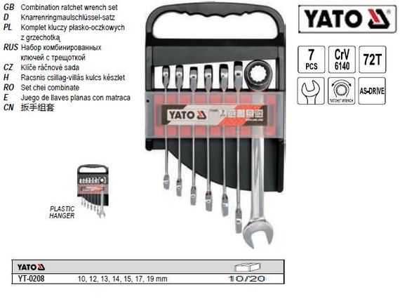 Набор ключей комбинированных YATO Польща трещотка М10-19 7 штук YT-0208