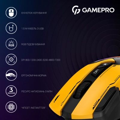 Мышка GamePro GM300Y USB Yellow/Black (GM300Y) | Зображення 3