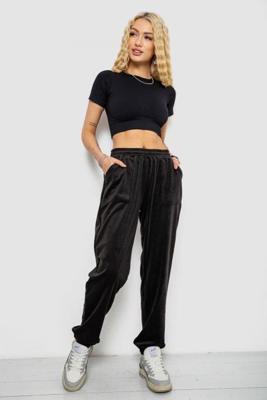 Спортивні штани жіночі велюрові, колір чорний, 238R58647 | Зображення 1