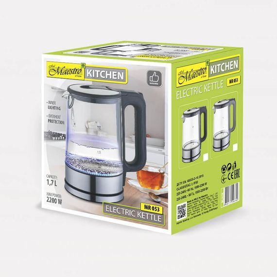 Електрочайник скляний Maestro MR-053-GREY, 1.7 л, 2200 Вт, з підсвіткою | Зображення 3