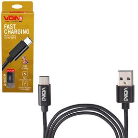 Кабель VOIN USB - Type C 3А, 1m, black (швидка зарядка/передача даних)