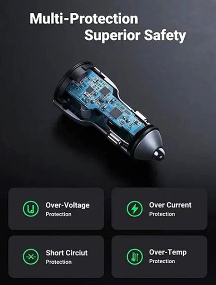 Автомобильное зарядное устройство Ugreen CD213 USB Type-C PD 3.0 + USB QC 3.0 52.5W (30+22.5) Серый | Зображення 9