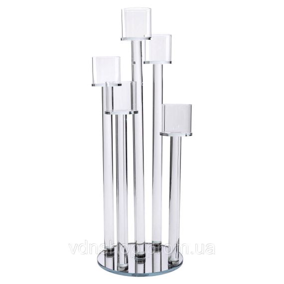 Підсвічник скляний на 5 свічок 20×56.5 см підсвічник декоративний прозорий на ніжці HP-4-16 | Зображення 1