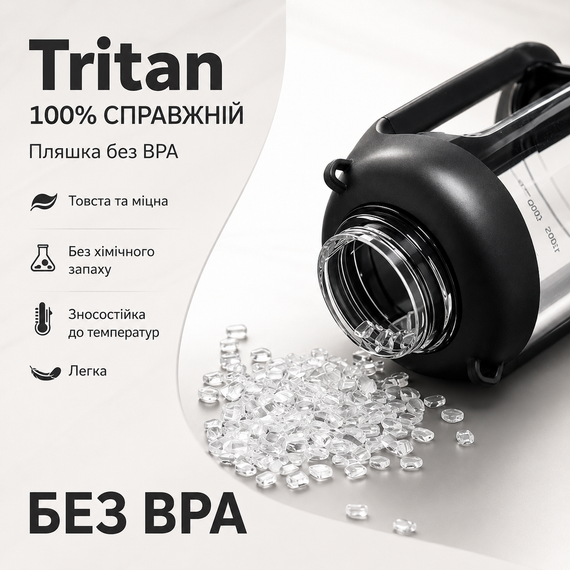 Спортивная бутылка для воды Tritan 2200 мл с ручкой и ремешком, Черная (Тритановая бутылка большой емкости) | Зображення 2