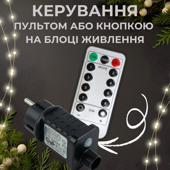 Роса пучок 2 метри 10 ниток Niki Light кінський хвіст з пультом 200 Led гірлянда для ялинки холодний білий | Зображення 3