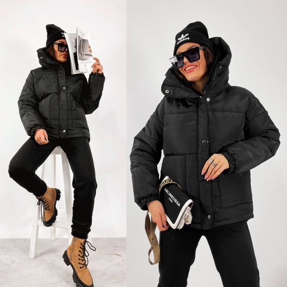 Женская стеганая куртка с капюшоном из плащевки YN7124 размер 48/52, цвет черный | Зображення 3