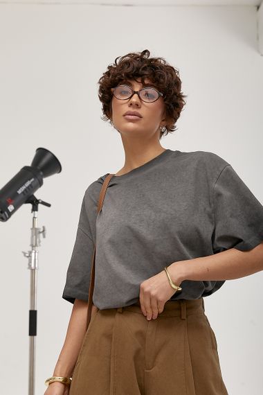 Футболка вільного фасону з ефектом тай-дай - темно-сірий цвет, ONE SIZE (є розміри) | Зображення 4