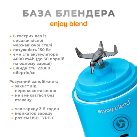 Портативний міні блендер для смузі  ENJOY BLEND блакитний | Зображення 2