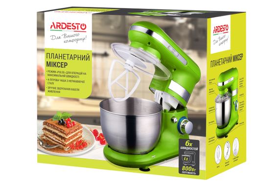 Планетарный миксер Ardesto KSTM-8041 800Вт/6 скор. +турбо/венчик/гачок/А-образ. насадка/зеленый (KSTM-8041) | Зображення 9