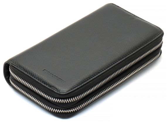 Черный мужской кошелек-клатч на две молнии из натуральной кожи Marco Coverna MC-801