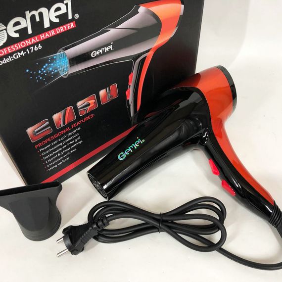 Фен GEMEI GM-1766 2.6кВт АС, фен для головы, женский фен для волос, фен сушка. Цвет: оранжевый | Зображення 9