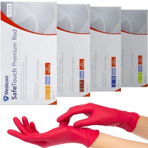 Перчатки нитриловые Medicom Red размер S 4,2гр (красные) 100 шт | Зображення 1