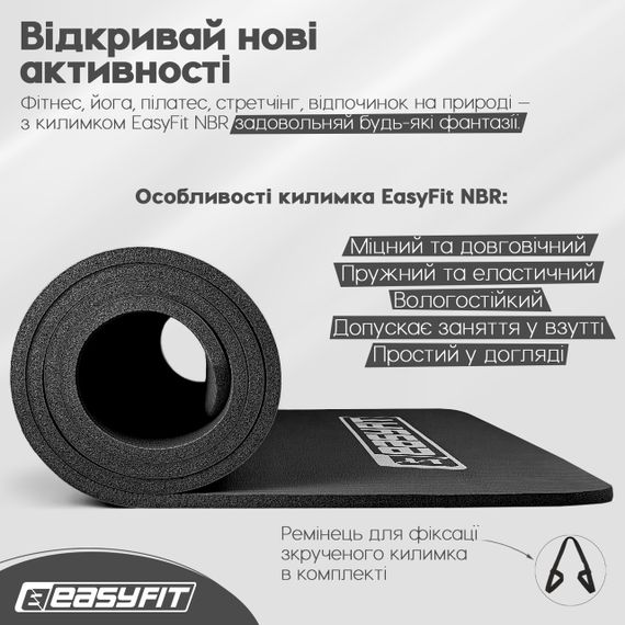 Нескользящий коврик для йоги и фитнеса Фитнес коврик каркмат для спорта пилатеса 10 мм Черный | Зображення 3
