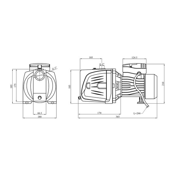 Насос поверхневий самовсмоктуючий Agua JSW 15M Нmax 55 м Qmax 80 л/хв P 1500 Вт корпус чавун | Зображення 1