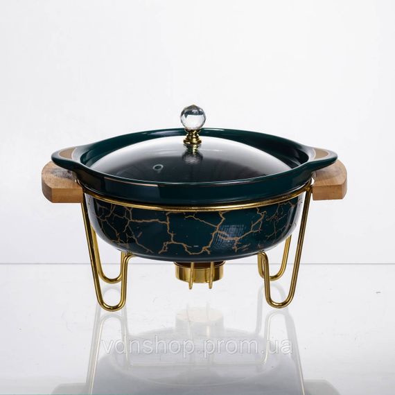 Марміт порцеляновий настільний круглий 800 (мл) з підігрівом Зелений мармур LC-713