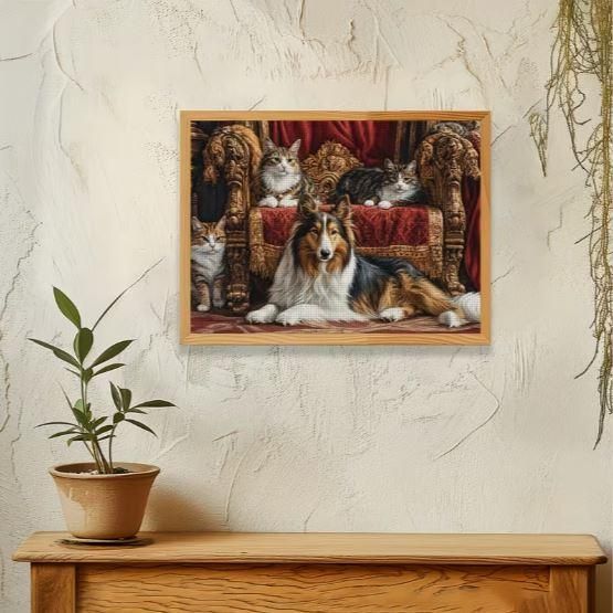 Набір для вишивання JOZYSH «Королівський затишок: Коллі та коти» 14CT, 30x40 см, канва Аїду з нанесеним малюнком | Зображення 5