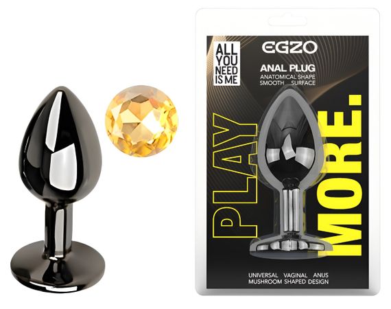 Анальна пробка з кристалом EGZO - Dark Gray Round Plug Lime, size S Sex Aura