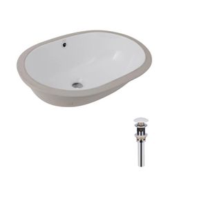 Комплект Qtap Stork: Раковина врізна овальна 570x390x210 мм White + Донний клапан PU02O