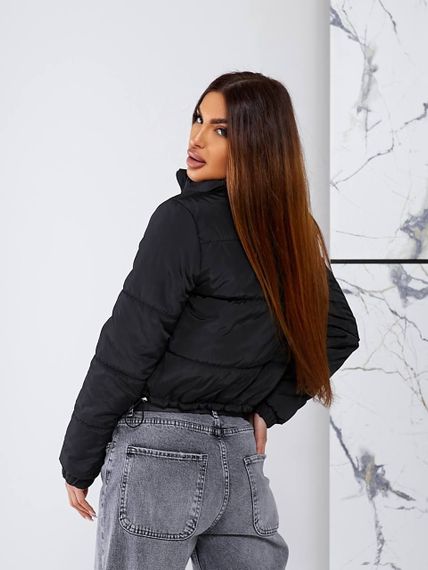 Женская короткая легкая весення куртка на молнии без капюшона  CU377 цвет черный, размер 42/44 | Зображення 2