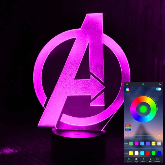 Акриловий світильник-нічник керування з телефона Месники tty-n001709