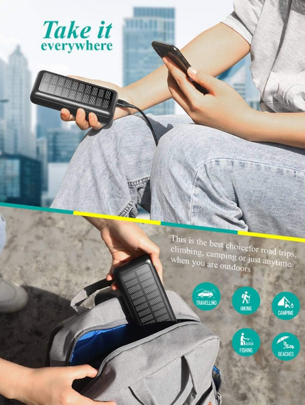 Повербанк Powerbank 30000 D-808 А 819 зовнішній акумулятор із сонячними батареями   знижка | Зображення 9