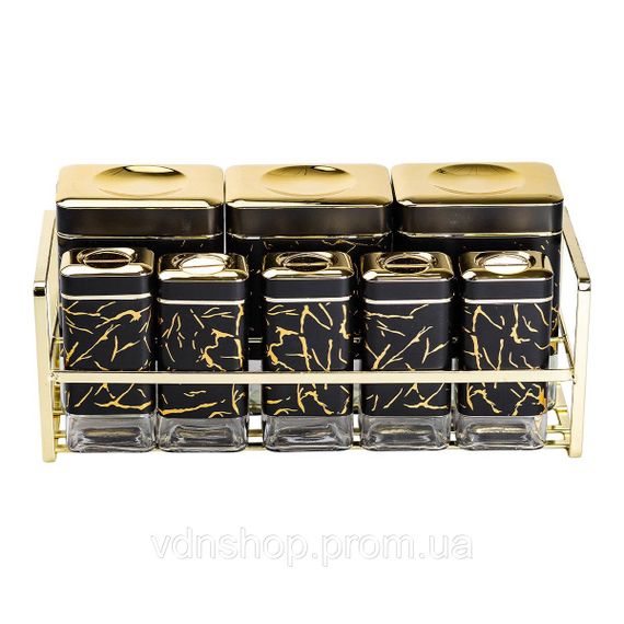 Набір для приправ та спецій на підставці 8 штук з кришками Чорний HP-1364