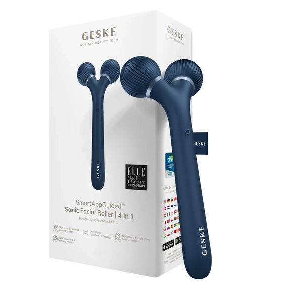 Електронний ультразвуковий ролик для обличчя GESKE Sonic Facial Roller 4в1 gray, Синій