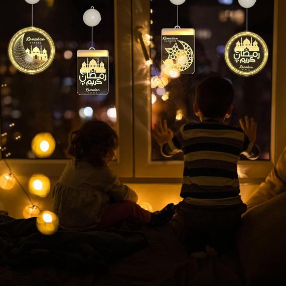 Декоративний LED світильник Ramadan, підвісна лампа Рамадан з батарейним живленням 2 шт, прикраса на вікно | Зображення 4