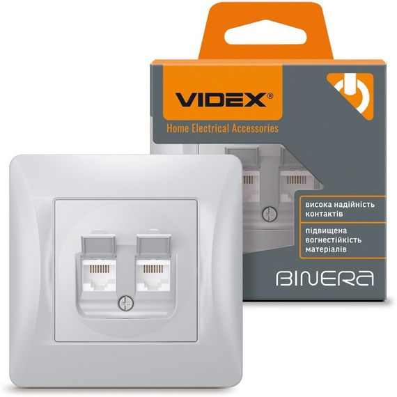 Двойная компьютерная розетка CAT6 VIDEX BINERA VF-BNSK2PC6-SS серебристая | Зображення 1