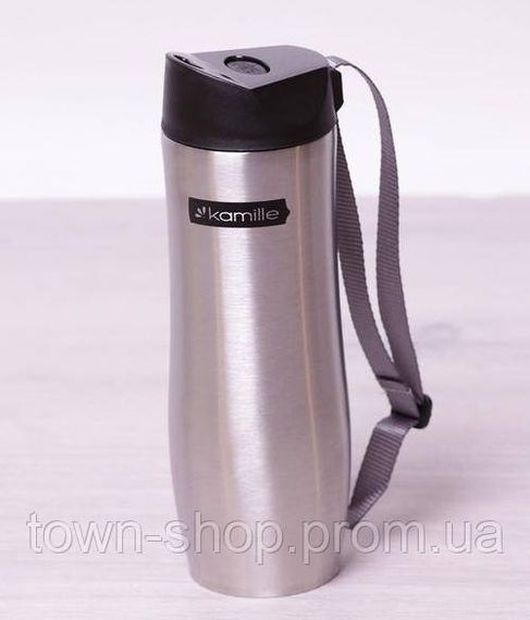 Термокружка Kamille Elegance Gloss 480мл с ремешком KM-2056