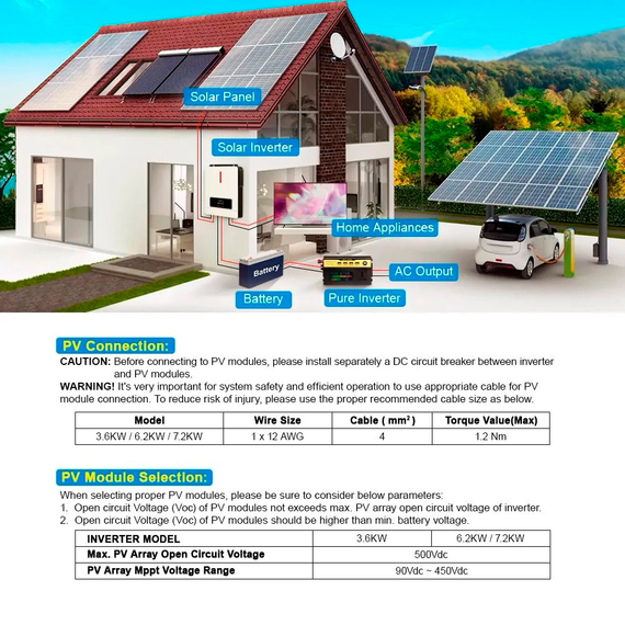 Гибридный инвертор 6.2 кВт Daxtromn AGH-6.2KW-PRO, 48 В, ток заряда 120 А, для АКБ LiFePO4, Li-ion, Lead-acid | Зображення 9