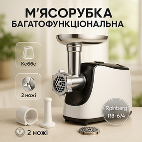 Потужна м'ясорубка багатофункціональна 2 швидкості Rainberg, М'ясорубка овочерізка соковижималка RS-73