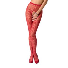 Еротичні колготки-бодістокінг Passion S010 red, з доступом, геометричний малюнок, S/M/L