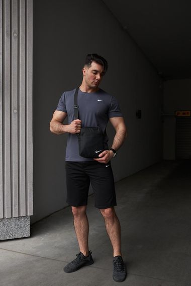 Комплект чоловічий Nike: футболка темно-сіра + шорти чорні + барсетка чорна (9596087963) | Зображення 3
