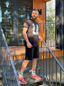 Чоловіча футболка SOLINNA LA Los Angeles з принтом, турецький кулір, великі розміри 42-60 LI-1101-1 Чорний, 58-60