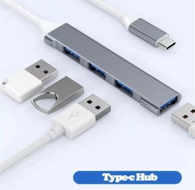 USB Type-C хаб разветвитель для ноутбука на 4 порта Combi USB Gray