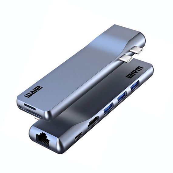 Хаб USB-C ArmorStandart For MacBook M-Series HD4K+LAN+PD+3USB+TF/SDcard Grey (ARM69367)