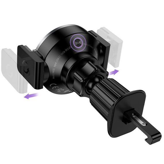 Автодержатель с БЗУ Hoco HW35 Power 15W (air outlet) Black | Зображення 4