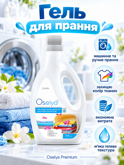 Средство гель для стирки белых темных цветных вещей универсальный концентрированный Jerelia 1000 мл | Зображення 3