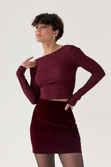 Лонгслів із люрексу з оголеною спиною - бордо цвет, S (є розміри)