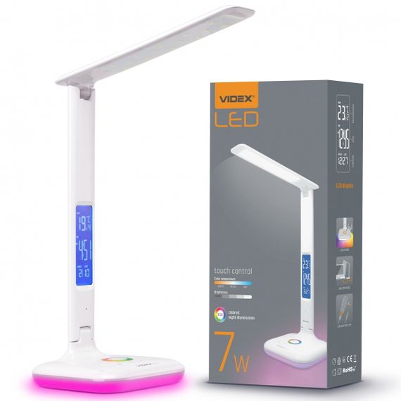 Світлодіодна настільна лампа VIDEX VL-TF05W-RGB 7W 3000-5500K 220V з регулюванням температури світла та різнокольоровим нічником