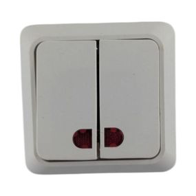 Выключатель накладной двухклавишный (2-кл) с подсветкой, в пакете