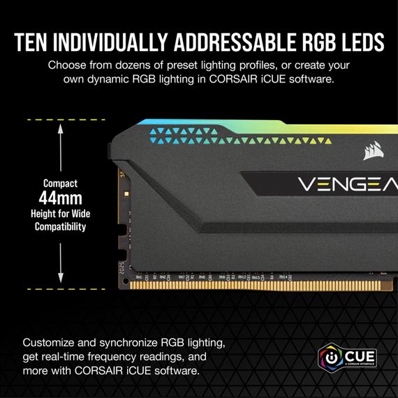 Модуль пам'яті для комп'ютера DDR4 32GB (2x16GB) 3600 MHz Vengeance RGB PRO SL Black Corsair (CMH32GX4M2D3600C18) | Зображення 2