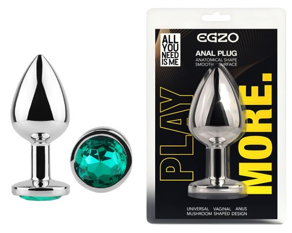 Анальная пробка с кристаллом EGZO - Silver Round Plug Marine size S Sex Aura