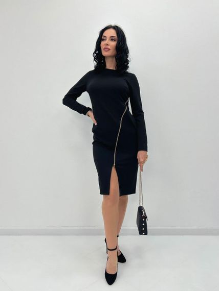 Женское стильное трикотажное платье с молнией GF08572 цвет черный, размер 46/48 | Зображення 3