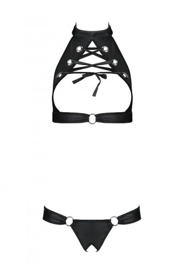 Комплект из эко-кожи Passion Malwia Set with Open Bra Черный 4XL/5XL