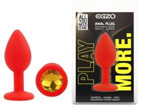 Силиконовая анальная пробка EGZO - Silicone Red Round Plug Yellow, size S Sex Aura