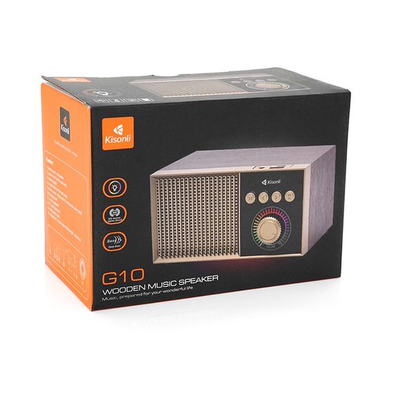Колонка Kisonli G10 Bluetooth 5.0, 1х5W, 1200mAh, USB/TF/BT/FM/AUX, DC: 5V/1A, Wooden, BOX, Q50 | Зображення 1